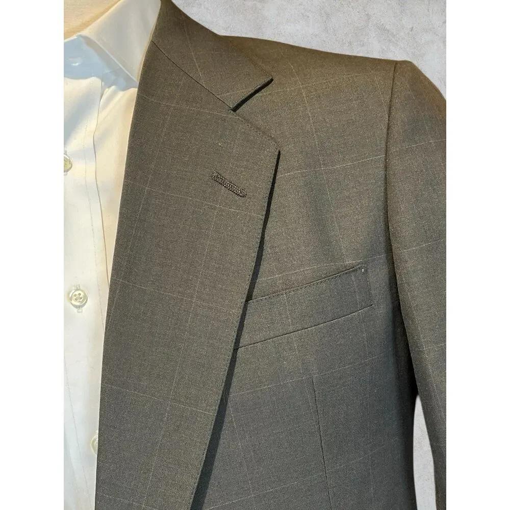 Vtg Hart Schaffner Marx 42R 34x29 Taupe Brown Plaid Classic Suit Viracle